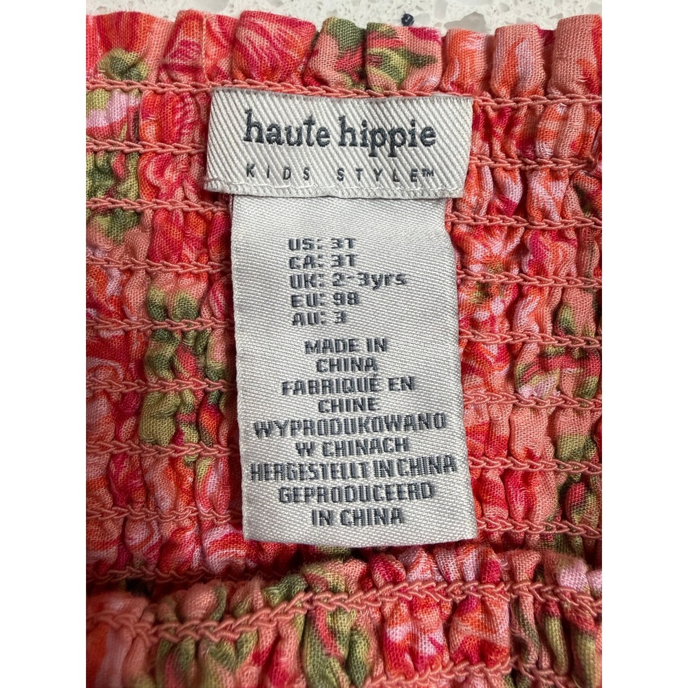 Haute Hippie Floral Dress Kids 3T Pink Excellent Smocked Tiered Boho Rose Event - Picture 2 of 6